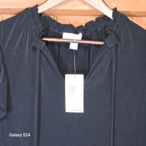 Michael Kors Black Flutter Sleeve Ruffle Tie Neck Shift Dress Size M NEW $110